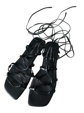 Marc Fisher Black Lace-Up Square Toe Strappy Sandals
